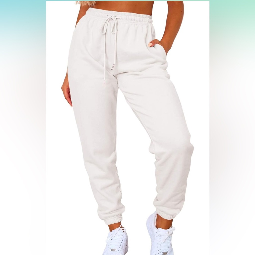 White High Waisted Jogger Sweatpants with Pockets